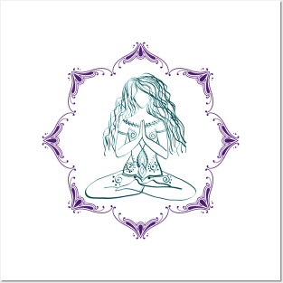 Mandala Meditation - Aqua Violet Posters and Art